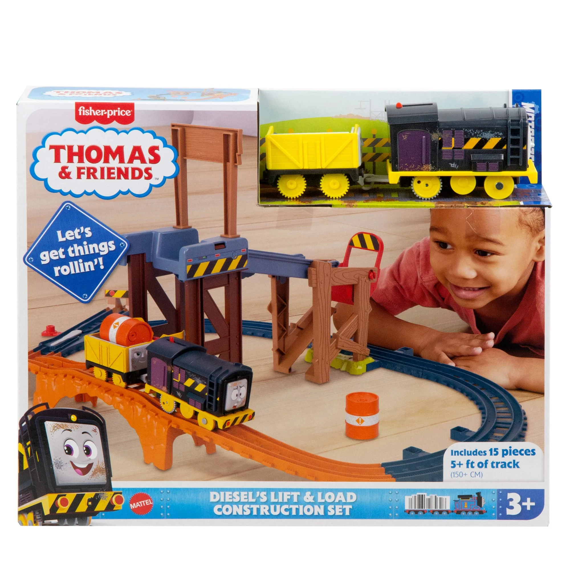 Thomas & Friends Diesel's Lift & Load Construction Set, Motorized Toy Train With Track & Cargo - Image 6