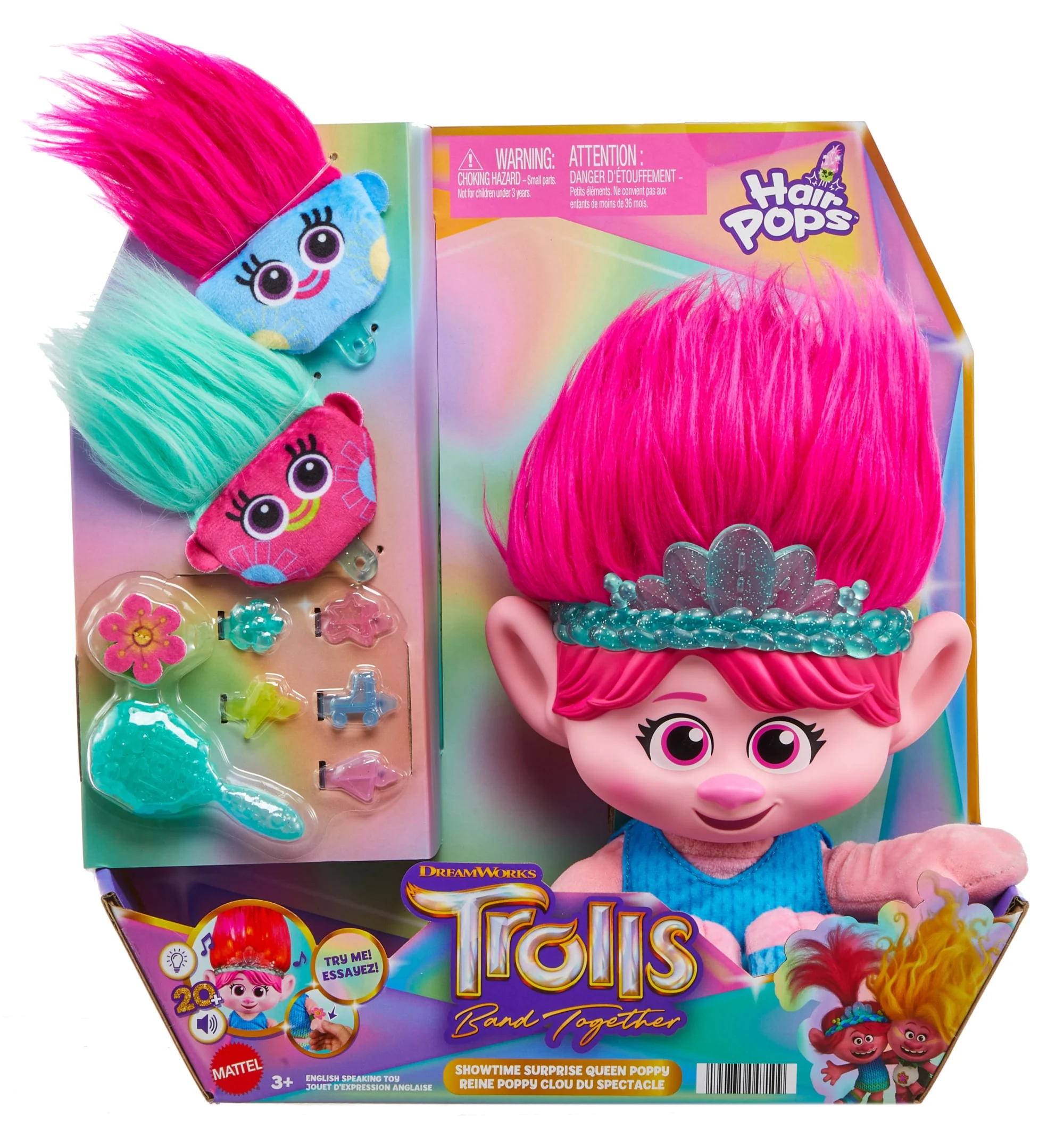 Trolls 3 Band Together Hair Pops Showtime Surprise Queen Poppy Plush - Image 6