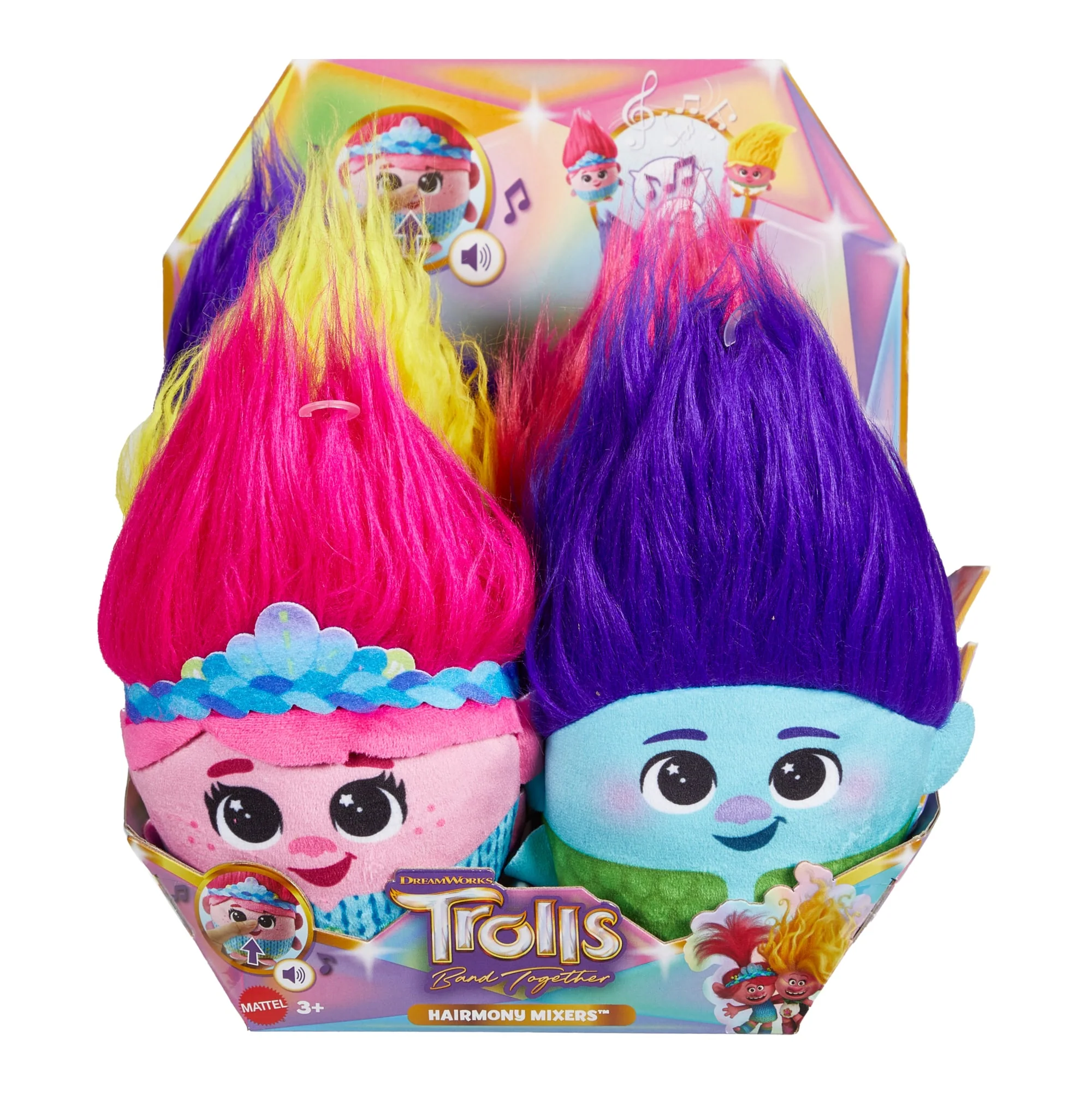 Dreamworks Trolls Fun Fair Surprise Hairmony Mixers Plush Toys With Sound, 6-Inch Soft Dolls - Image 2
