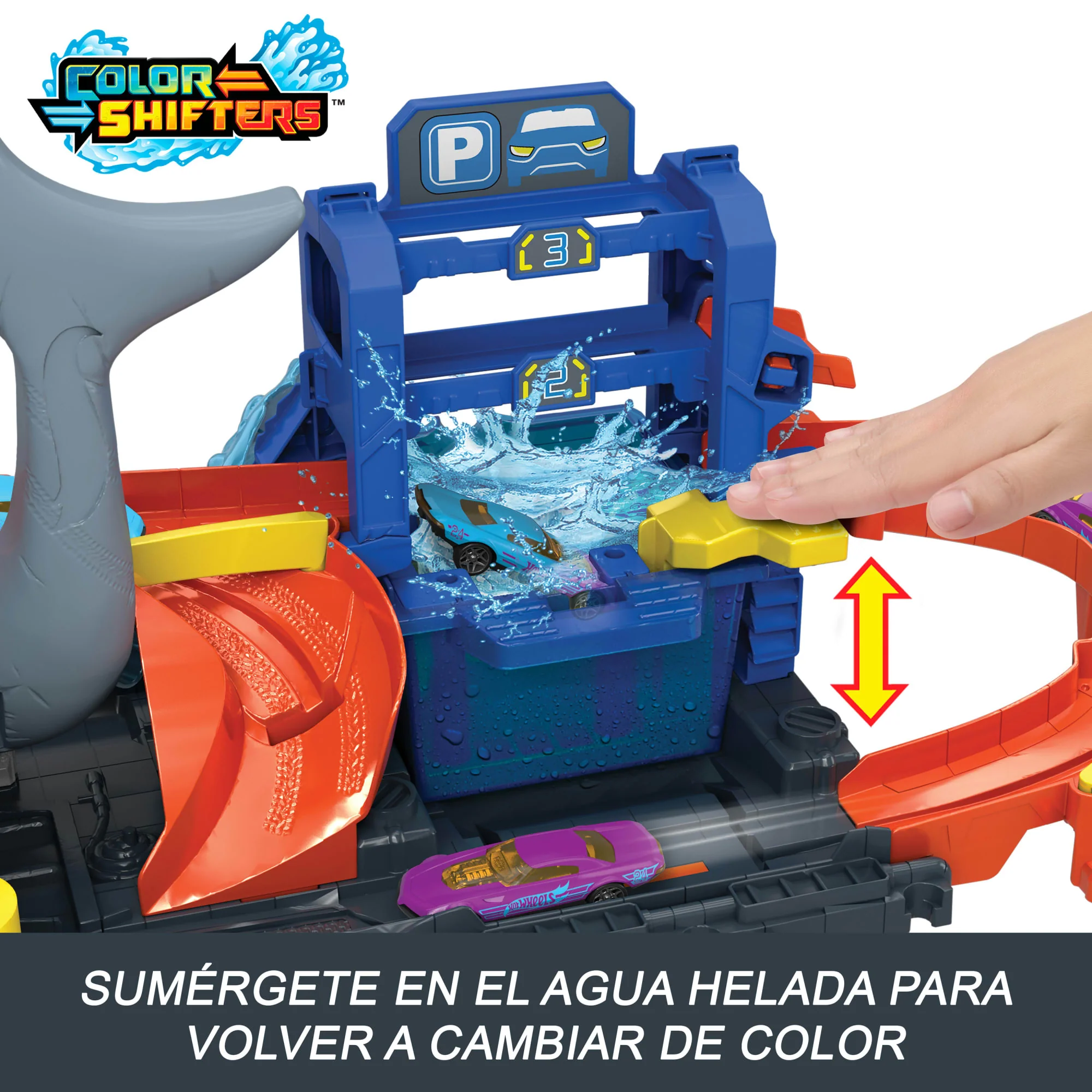 Túnel De Lavado Del Supertiburón De Hot Wheels City Con Coche De Juguete Color Reveal A Escala 1:64 - Image 5