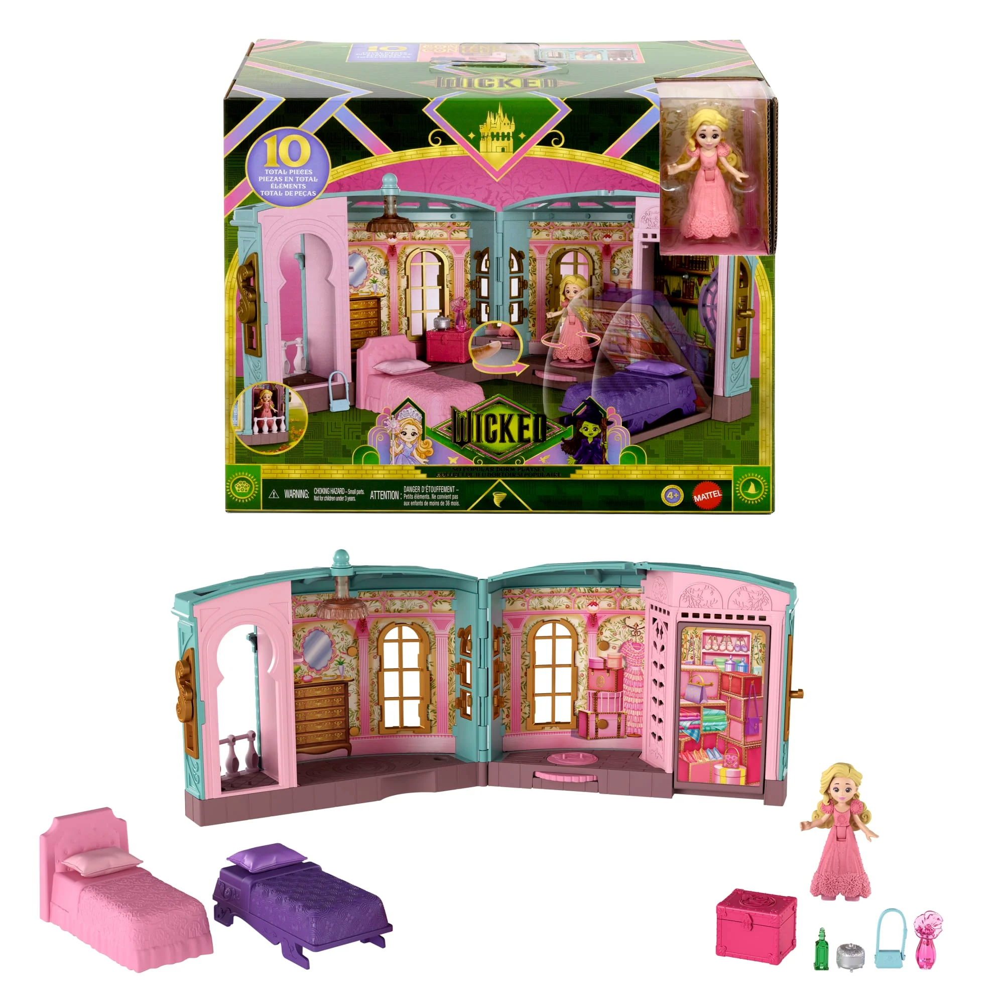 Universal Pictures Wicked Schlafzimmer-Spielset „Heißgeliebt“ Mit Kleiner Puppe, Bestehend Aus 3 Spielbereichen Und Insgesamt 10 Zubehörteilen