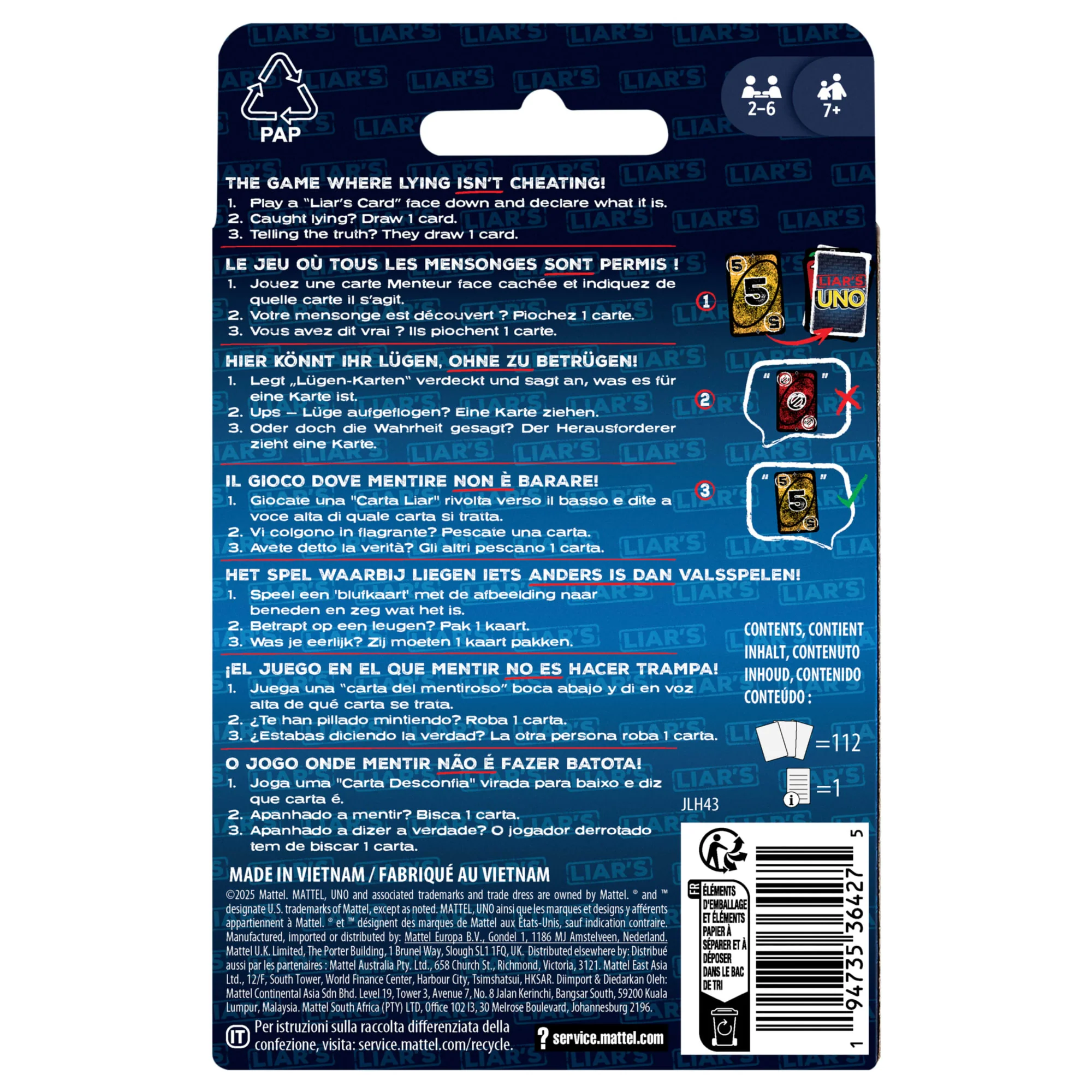 UNO Liar's Jeu De Cartes Pour Adultes, Enfants, Familles, Fêtes Et Soirées Jeux, Jeu D’Astuce Et De Bluff - Image 6