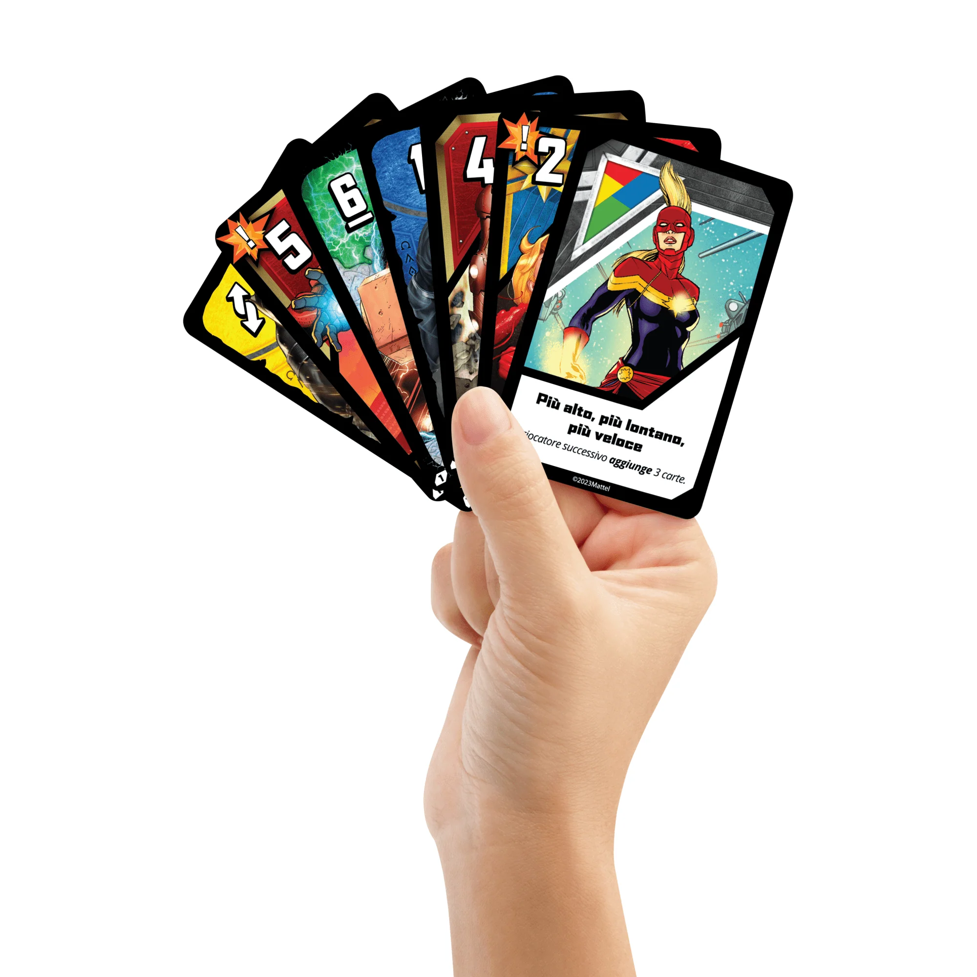 Uno Ultimate Marvel Gioco Di Carte Con 4 Carte Laminate Da Collezione: Black Panther, Captain Marvel, Iron Man E Thor - Image 2