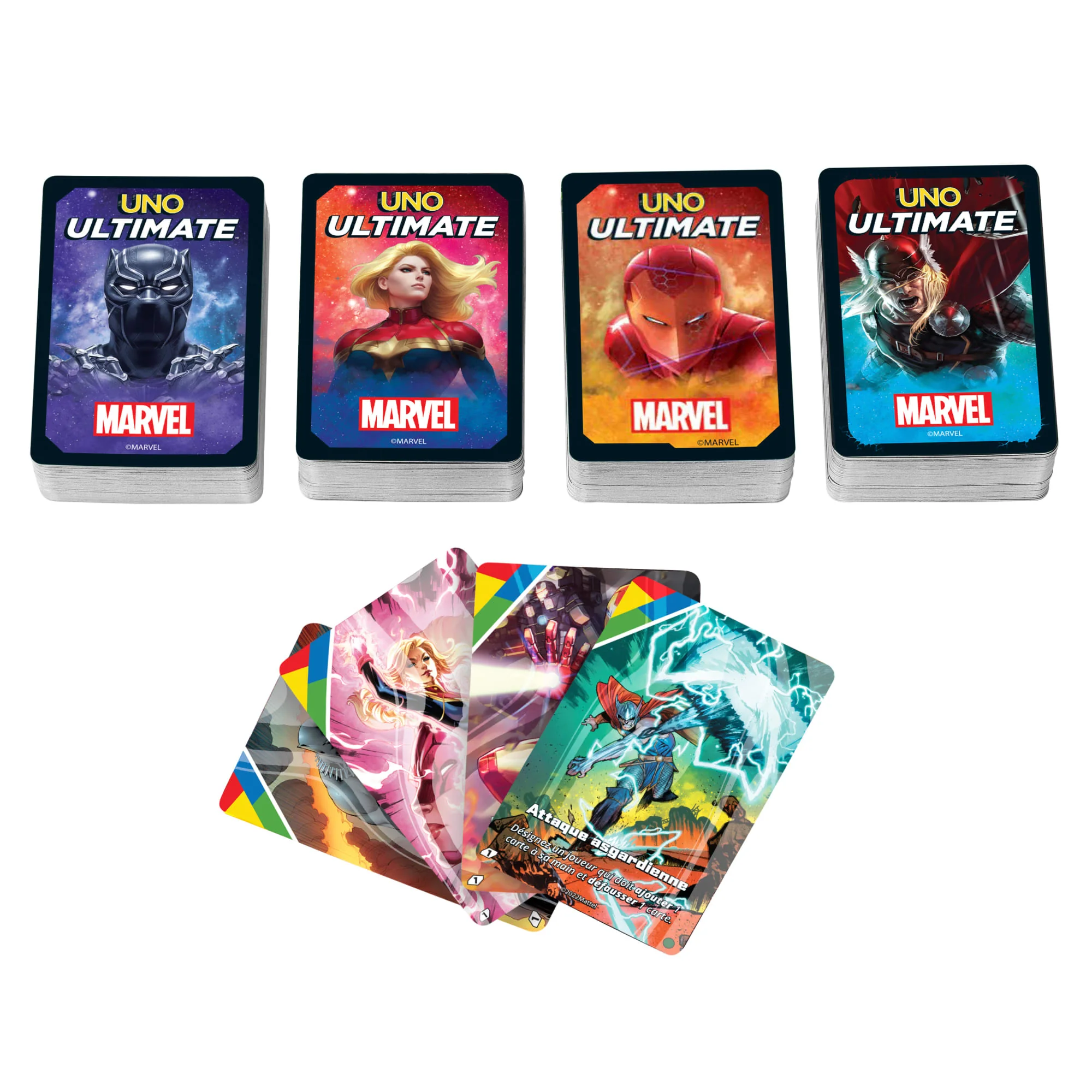 Uno Ultimate Marvel Gioco Di Carte Con 4 Carte Laminate Da Collezione: Black Panther, Captain Marvel, Iron Man E Thor - Image 5